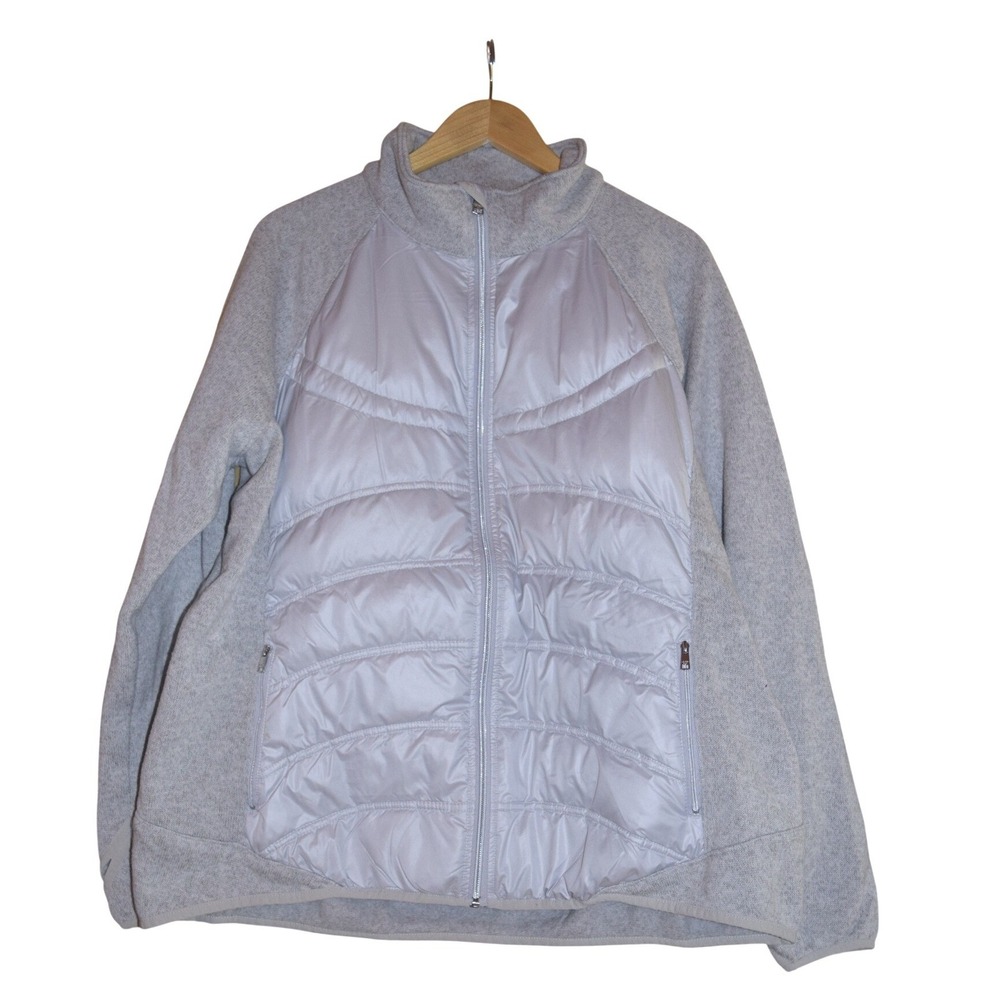 London Fog Hybrid Puffer Jacket Womens XXL Grey Excellent Down Fill Knit